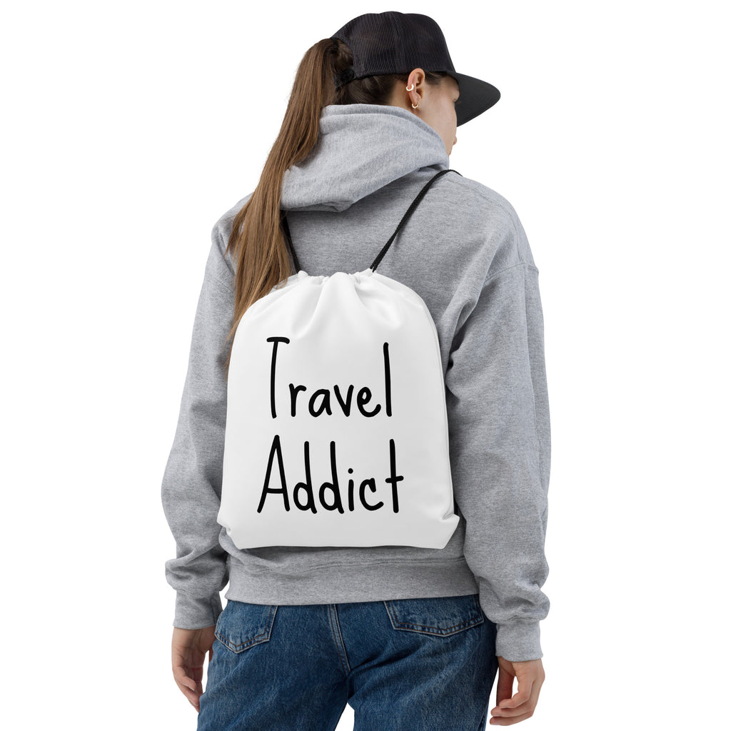 Travel Addict Drawstring Bag